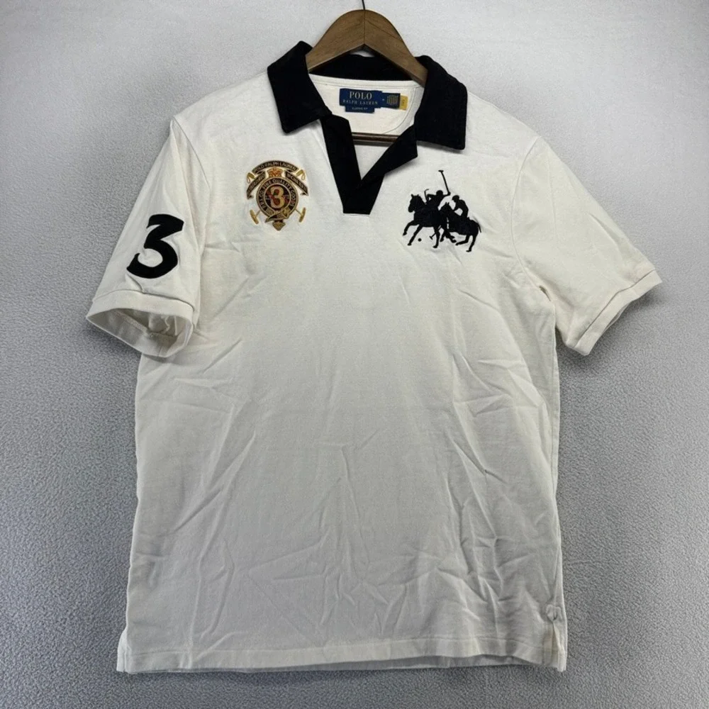 Ralph Lauren Polo Shirt men's medium White Two Horseman Crest Big Pony Johnny